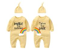 culbutomind Baby Twins Bodysuits Double The Blessings Newborn Baby Clothes Infant Romper Unisex Twin Outfits With Hat(yellow 9m)