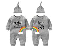 culbutomind Baby Twins Bodysuits Double The Blessings Newborn Baby Clothes Infant Romper Unisex Twin Outfits With Hat(grey 3m)