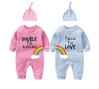 culbutomind Baby Twins Bodysuits Double The Blessings Newborn Baby Clothes Infant Romper Unisex Twin Outfits With Hat(pink blue 6m)