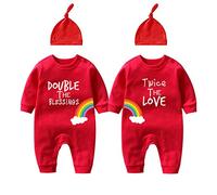 culbutomind Baby Twins Bodysuits Double The Blessings Newborn Baby Clothes Infant Romper Unisex Twin Outfits With Hat(red 6m)