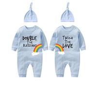 culbutomind Baby Twins Bodysuits Double The Blessings Newborn Baby Clothes Infant Romper Unisex Twin Outfits With Hat(blue 3m)
