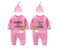 culbutomind Baby Twins Bodysuits Double The Blessings Newborn Baby Clothes Infant Romper Unisex Twin Outfits With Hat(pink 3m)