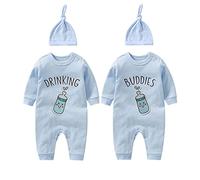 culbutomind Baby Twins Bodysuits Drinking Buddies Newborn Toddler Clothes Cute Unisex Romper Infant Twin Outfits With Hat(blue DB 6m)