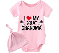 culbutomind Baby Twins Bodysuits I Love My Great Grandma Infant Clothes Unisex Twin Romper Funny Outfits With Hat(pink 6m)
