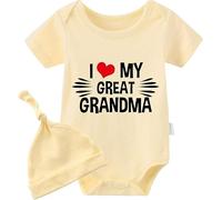 culbutomind Baby Twins Bodysuits I Love My Great Grandma Infant Clothes Unisex Twin Romper Funny Outfits With Hat(yellow 6m)