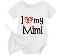 culbutomind Baby Twins Bodysuits I Love My Mimi Newborn Short Sleeves Romper Infant Twin Clothes Unisex Outfits With Hat(white 3m)