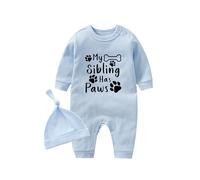 culbutomind Baby Twins Bodysuits My Sibling Has Paws Newborn Long Sleeves Romper Infant Twin Clothes Unisex Outfits With Hat(blue sibling 3m)