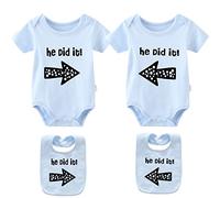 culbutomind Baby Twins Bodysuits She He Did It Newborn Toddler Clothes Cute Unisex Romper Infant Twin Outfits With Bibs(blue he 12m)