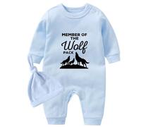 culbutomind Babysuit Outfit Set Baby Loves Rock Print Long Sleeve Infant Clothing New Born Baby Clothes(blue the wolf 6m)