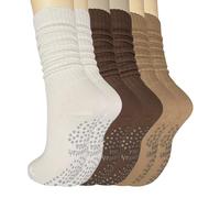 Culeotah Women's Dark Brown/Light Brown/Khaki One Size Slouch Socks with Grip for Yoga, Pilates, Dancing, Gym, Home Activities or Daily Matching, Knee-High, 1 Count