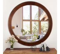 CULER Round Mirrors 30 Inch,Wood Vanity Wall Rustic Mirror with Walnut Frame, Wooden Mirror for Bathroom Bedroom Living Room Or Entryway(Walnut Brown)