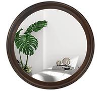 CULER Round Wall Mirrors 24 Inch,Wood Rustic Decorative Transitional Mirror with Walnut Frame for Wall,Farmhouse Hanging Vanity Mirror for Bathroom Bedroom Living Room or Entryway（Dark Walnut Brown）