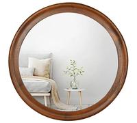 CULER Round Wall Mirrors 24 Inch,Wood Rustic Decorative Transitional Mirror with Walnut Frame for Wall,Farmhouse Hanging Vanity Mirror for Bathroom Bedroom Living Room or Entryway（Walnut Brown）