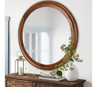 CULER Round Wall Mirrors 30 Inch,Wood Mirror with Walnut Frame for Bathroom