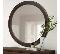 CULER Round Wall Mirrors 30 Inch,Wood Rustic Decorative Transitional Mirror with Walnut Frame for Wall,Farmhouse Hanging Vanity Mirror for Bathroom Bedroom Living Room or Entryway (Walnut Brown)