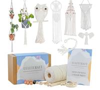 CULETCRAFT Macrame Kit for Beginners 153pc, 15 Projects Book, 164yd Cotton Macrame Cord, Wooden Beads & Sticks, Wooden & Metal Rings, Gift Box, Book & Accessories, Perfect Macrame Starter Kit