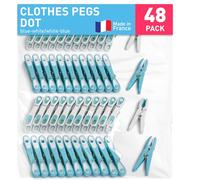 culiclean Clothes Pegs for Washing Line - Strong Soft Grip Washing Pegs Flower - Durable Plastic Laundry Pegs for Indoor, Outdoor Use - Heavy Duty Clothes Clips - 48 Pack - Eco blue-white