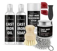 Culina Cast Iron Soap stick Conditioning Oil Stainless Scrubber Restoring Scrub brush handle and scrapers |All Natural Ingredients |for Cast Iron Cookware with handle and scrappers colors may vary