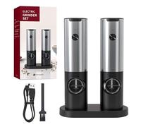 Culinaé Electric Pepper Grinder USB Rechargeable - Automatic One-Touch Salt & Pepper Mill with Charging Base, Adjustable Coarseness, LED Light, Stainless Steel & Ceramic Grinder