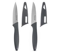CULINARE 2 Piece Knife Set, Grey, Stainless Steel, 9cm Ultra Sharp Blades, 2 x Kitchen Knives with Protection Covers, Smooth Cutting/Firm