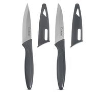 CULINARE 2 Piece Knife Set, Grey, Stainless Steel, 9cm Ultra Sharp Blades, 2 x Kitchen Knives with Protection Covers, Smooth Cutting/Firm Grip/Non-Slip Handle, Dishwasher Safe