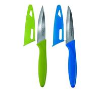 CULINARE C33005 2 Piece Knife Set, Green/Blue, Stainless Steel, 9cm Ultra Sharp Blades, 2 x Kitchen Knives with Protection Covers, Smooth Cutting/Firm Grip/Non-Slip Handle, Dishwasher Safe