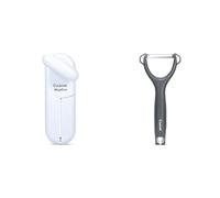Culinare MagiCan Tin Opener and Safety Peeler Set, White Manual Can Opener with Comfortable Handle and Hard Waring Stainess Steel Wheel, Grey Fruit/Vegetable Peeler With Sharp Blade for Smooth Peeling