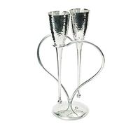 Culinary Concepts Entwined Heart Lovers' Champagne Flutes Glasses & Stand Silver Plated