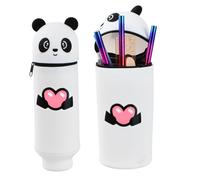 Culinavog 2-in-1 Silicone Panda Pencil Case, Soft BPA-Free Stand Up Pen Holder, Cute Kawaii Zipper Pouch for Kids, School, Office - Expandable from 19cm to 22cm (A)