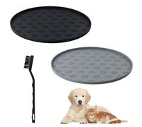 Culinavog 2 Pack Pet Feeding Mats, Round Silicone Pet Food Mat,Dog Food Mat Non Slip,Dog & Cat Bowl Placemats With Raised Edges & Brush,Floor Protector For Food & Water Bowls (28x28 Cm,Grey + Black)