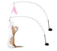 Culinavog 2 PCS Cat Feather Toys with 2 Suction Cup Rods, Interactive Feather Cat Teaser Wand Toy, cat Wand with Bells for Indoor Kittens & Adult Cats, Kitten Feather Wand Toys (Pink and White)
