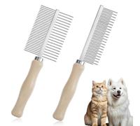 Culinavog 2 Pcs Pet dog Combs for Dogs Cats, Stainless Steel Detangling Comb with Wooden Handle, Metal Pet Brush for Grooming, Removing Mats, Tangles, Loose Hair, for Long and Short Hair