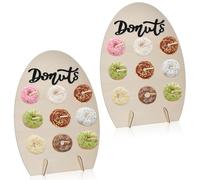 Culinavog 2 Pcs Wooden Donut Wall Display Stand, Holds 9 Doughnuts Each, Reusable Rustic Doughnut Holder for Wedding, Birthday, Baby Shower, Party Table Décor - Easy to Assemble (Oval)