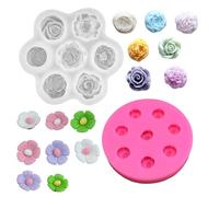 Culinavog 2PCS Flower Silicone Molds, 7-Cavity Peony Rose and 8-Cavity Five-Petal Mold Set, DIY Clay Mold for Cake, Candle, Soap, Chocolate (White and Pink)