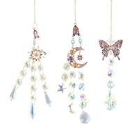 Culinavog 3Pack Crystal Suncatchers, Crescent Moon & Star Butterfly Hanging Prism with Rainbow Light Effects, Golden Suncatchers for Windows, Moon Sun Catcher for Home, Garden, Car, Wedding, Party