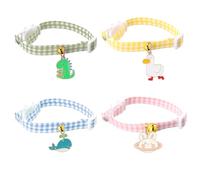 Culinavog 4 Pack Cat Collars, Adjustable Kitten Collars with Bell, Puppy Collars Breakaway Safety Buckle, Cute Metal Charms, Soft Fabric for Small Pets (Green, Pink, Blue, Yellow, 17-32cm)
