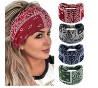 Culinavog 4 Pack Wide Headbands for Women, Boho Fashion Turban Hair Bands, Soft Elastic Head Wraps for Daily Wear, Sports, Yoga - One Size Fits Most Ladies