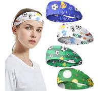 Culinavog 4pcs Boys Sports Headbands, Elastic Sports Sweatbands for Kids, Non-Slip Boys Hair Bands, Football and Dinosaur Design, boys Athletic Sweatbands for sports, Running & Cycling (1, One Size)