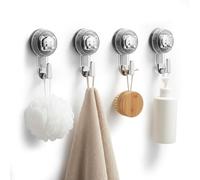 Culinavog 4Pcs Suction Hooks, Vacuum Suction Cups, Reusable Sticky Wall Hooks No Drilling, Powerful Push Removable Hook, Waterproof Hanger for Shower, Clothes and Hats - Transparent Grey