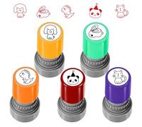 Culinavog 5 Pcs Cartoon Animal Stamps for Kids - Self-Inking Stamp Set in 5 Colours - Plastic Motivational Teacher Stamps for Students, Homework, Reward and Fun Activities