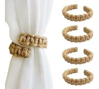 Culinavog 6 Pack Curtain Rope Tiebacks, Boho Hand Knitted Tie Backs, Natural Cotton Rope, Bendable Farmhouse Rustic, Braided Curtain Holdbacks for Window Drapes, Home, Bedroom, Decorative (Brown)