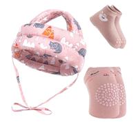 Culinavog Baby Safety Helmet Set -Head Protector with Anti-Slip Knee Pads & Grip Socks for Infant,Adjustable Safety Helmet for Toddlers Learning to Crawl & Walk Pink