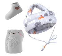 Culinavog Baby Safety Helmet Set -Head Protector with Anti-Slip Knee Pads & Grip Socks for Infant,Adjustable Safety Helmet for Toddlers Learning to Crawl & Walk Grey