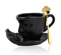 Culinavog Coffee Mug Set, Ceramic Tea Cup and Saucer Set, Porcelain Espresso Coffee Mug with Spoon for Home, Milk Holder with Handles for Restaurants, Espresso Cups for Women, Men, Friend (Black