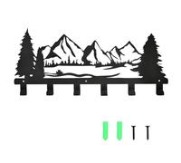 Culinavog Key Holder, Iron Key Hooks Featuring Landscape Painting Motifs, Wall Mounted Hooks 30×17.8cm Mountains and Rivers, Key Hanger with 6 Alloy Hooks, Key Hangers for Entryway Badroom- Black