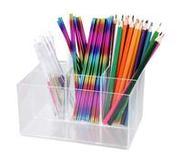 Culinavog Large Capacity Drawer Pen Holder, 4 Compartments Clear Desk Organiser, Plastic Table Stationary Organiser, Desktop Office Storage Holder for Pens Pencils Makeup Brushes Cleaning Supplies