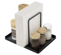 Culinavog Napkin Holder with Spice Bottle Caddy, Black Metal Tabletop Paper Napkin Dispenser with Non-Slip Pads, Fits Salt and Pepper Shakers for Kitchen Counter and Dining Table