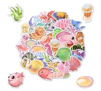 Culinavog Ocean Stickers, 50 Pieces Removable Reusable Gel Clings Decals for Party, Waterproof Ocean Animal Stickers for Home, Cute Gel Clings Decals for Scrapbook, Bottles, Skateboard (Multicolor)