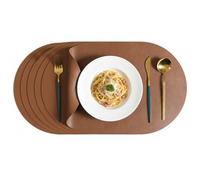 Culinavog Oval Placemats Set of 6, Double-sided Leather Place Mats for Table, Washable Non-slip Heat Resistant Mat, Heat Resistant Table Protector for Kitchen Dinning, 17.52 x11.81inch - Walnut Brown