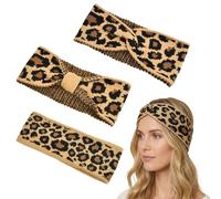 Culinavog Pack of 3 Leopard Print Headbands, Autumn and Winter Crochet Headband, Leopard Print Wide Elastic Soft Hair Bands, Leopard Print Headpiece, Crocheted Bow for Winter
